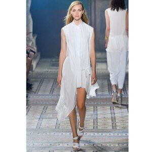 MAIYET 100% Silk Pleated Front Asymmetrical White Shirt Dress Size 40 (US 8)